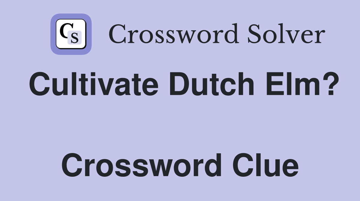 Cultivate Dutch Elm?  Crossword Clue