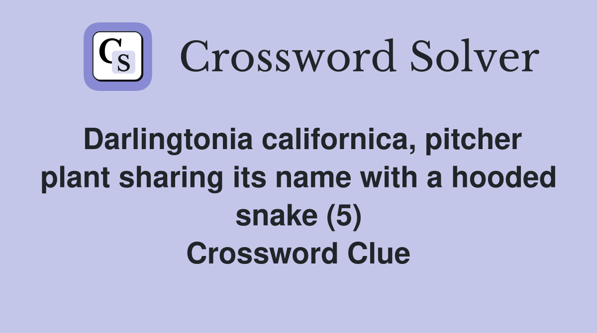 Darlingtonia californica, pitcher plant sharing its name with a hooded snake (5) Crossword Clue
