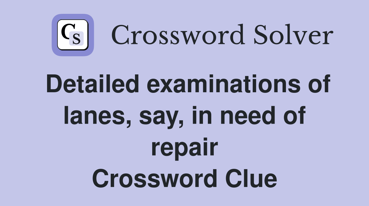 Detailed examinations of lanes, say, in need of repair Crossword Clue