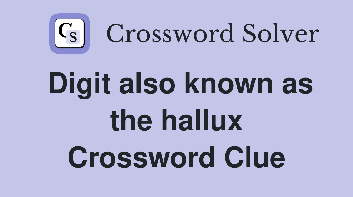 Digit also known as the hallux Crossword Clue