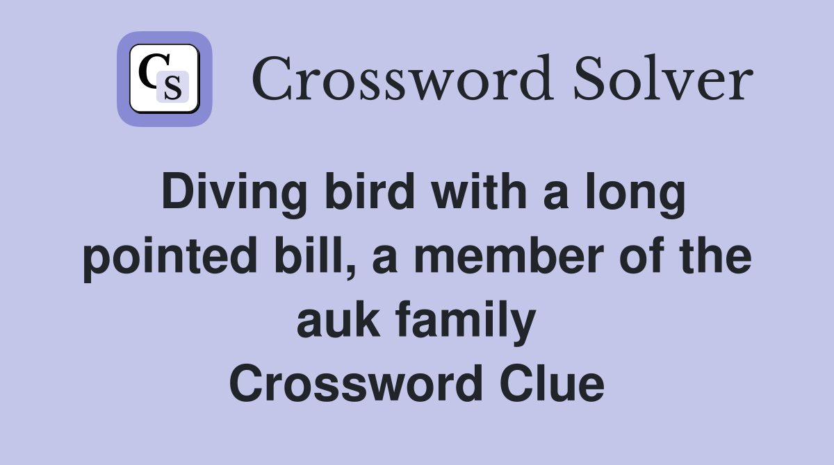 Diving bird with a long pointed bill, a member of the auk family Crossword Clue