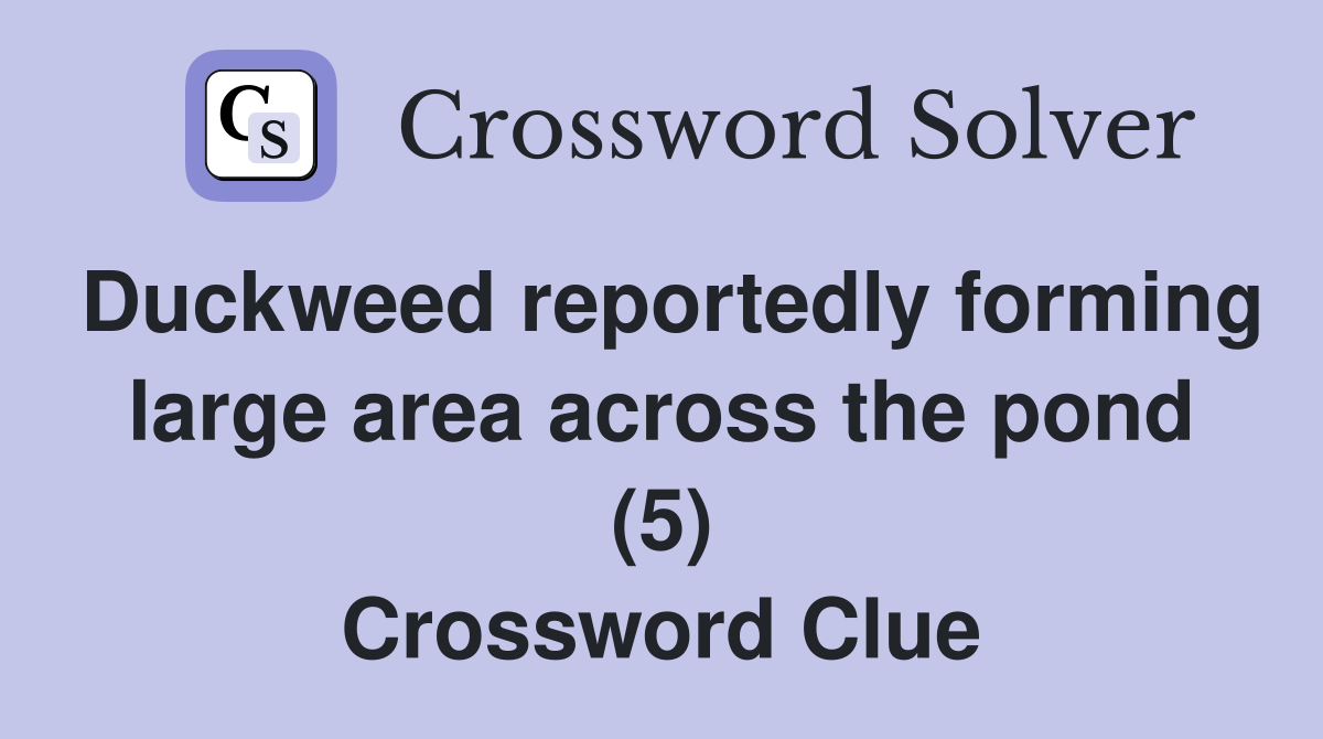 Duckweed reportedly forming large area across the pond (5) Crossword Clue