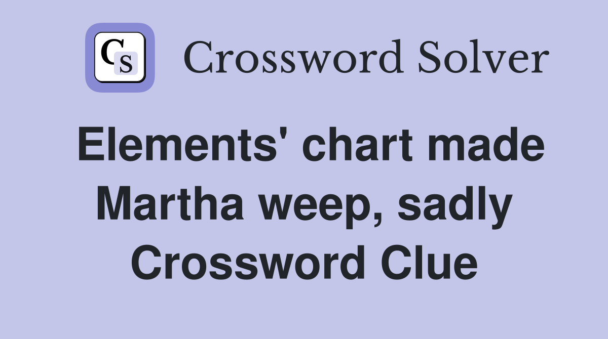 Elements' chart made Martha weep, sadly Crossword Clue