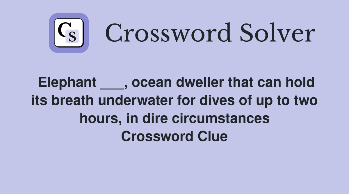 Elephant ___, ocean dweller that can hold its breath underwater for dives of up to two hours, in dire circumstances Crossword Clue