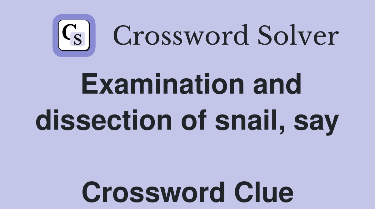 Examination and dissection of snail, say  Crossword Clue
