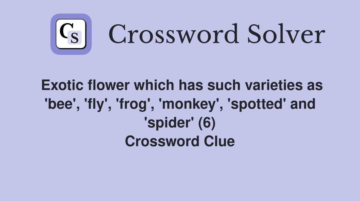 Exotic flower which has such varieties as 'bee', 'fly', 'frog', 'monkey', 'spotted' and 'spider' (6) Crossword Clue