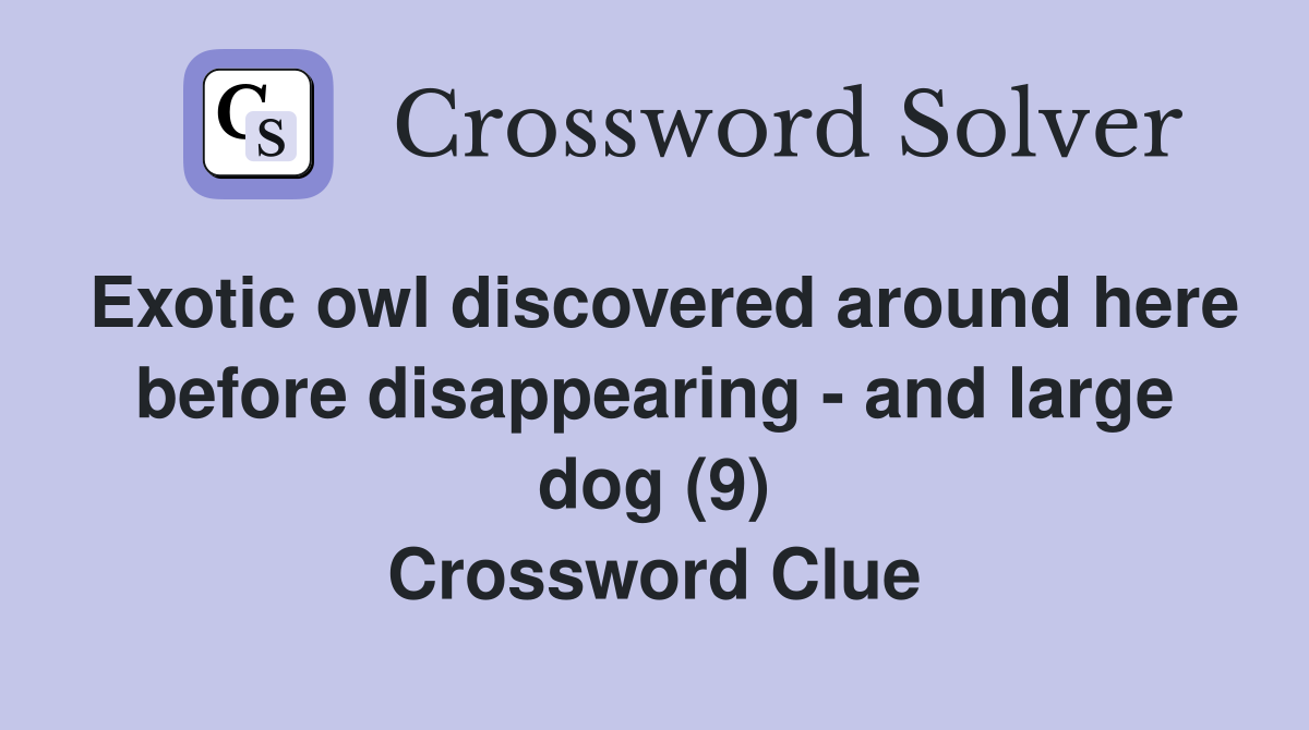 Exotic owl discovered around here before disappearing - and large dog (9) Crossword Clue