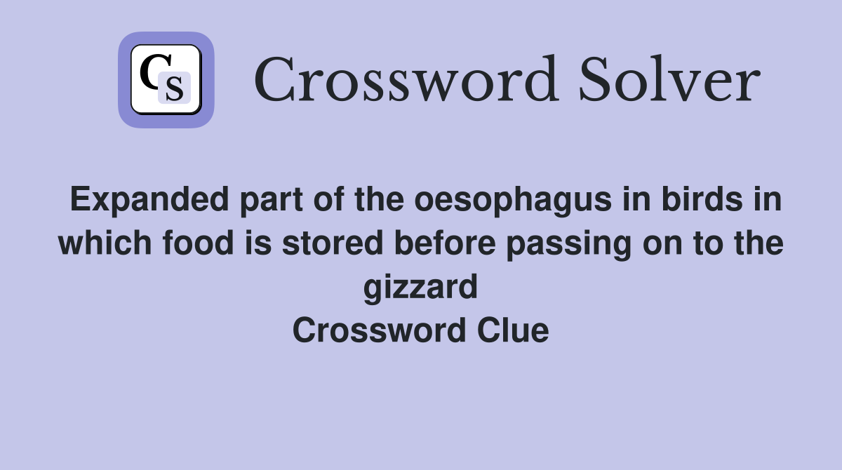Expanded part of the oesophagus in birds in which food is stored before passing on to the gizzard Crossword Clue
