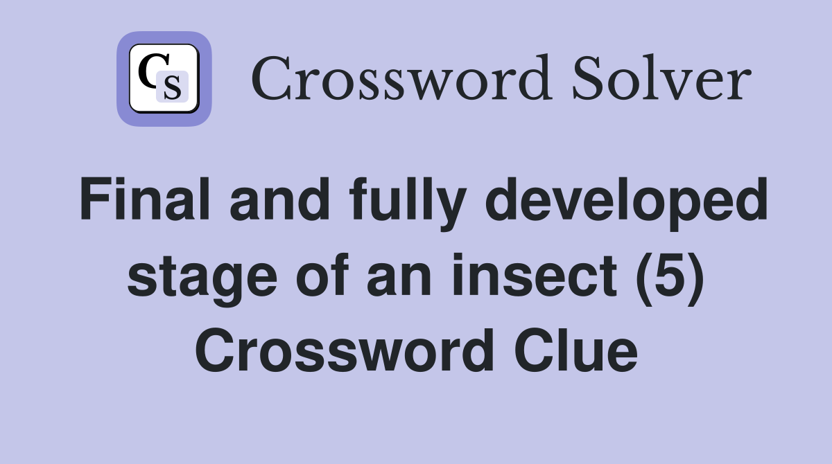 Final and fully developed stage of an insect (5) Crossword Clue
