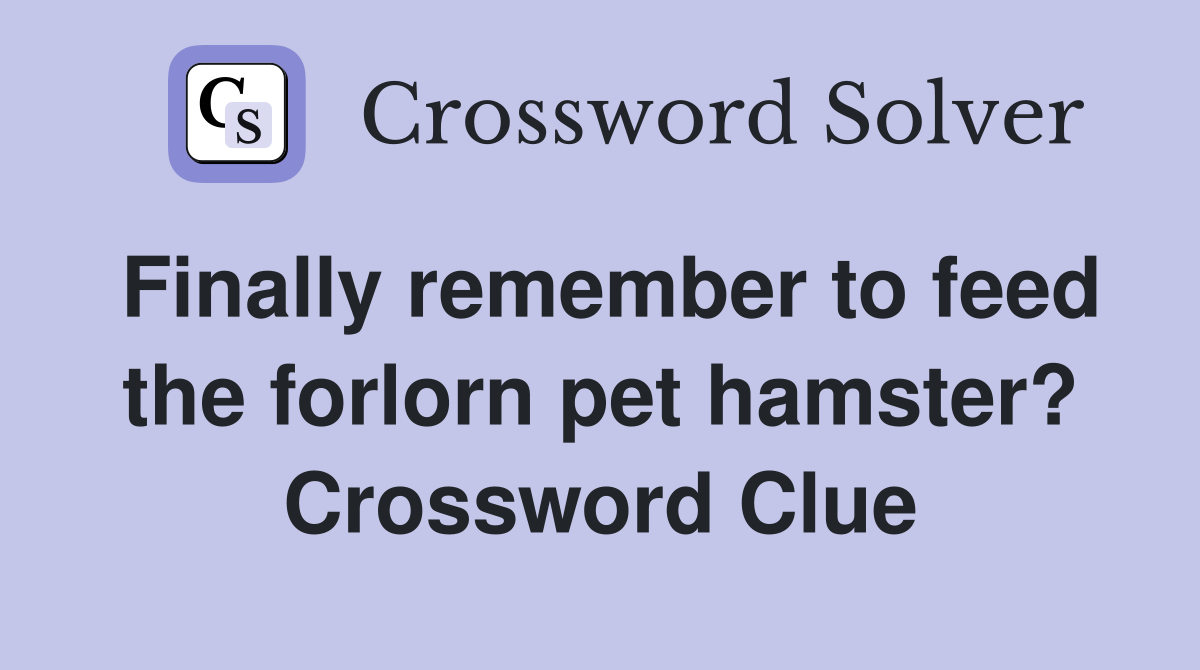 Finally remember to feed the forlorn pet hamster? Crossword Clue