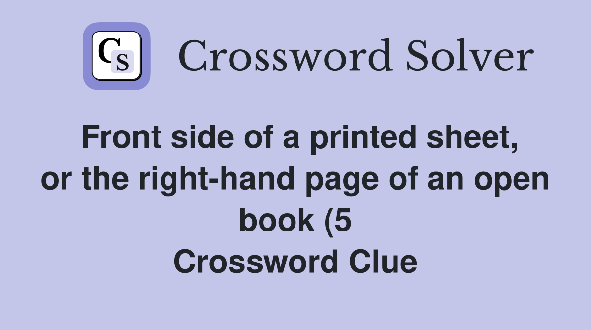 Front side of a printed sheet or the right hand page of an open book Front side of a printed sheet or the right hand page of an open book