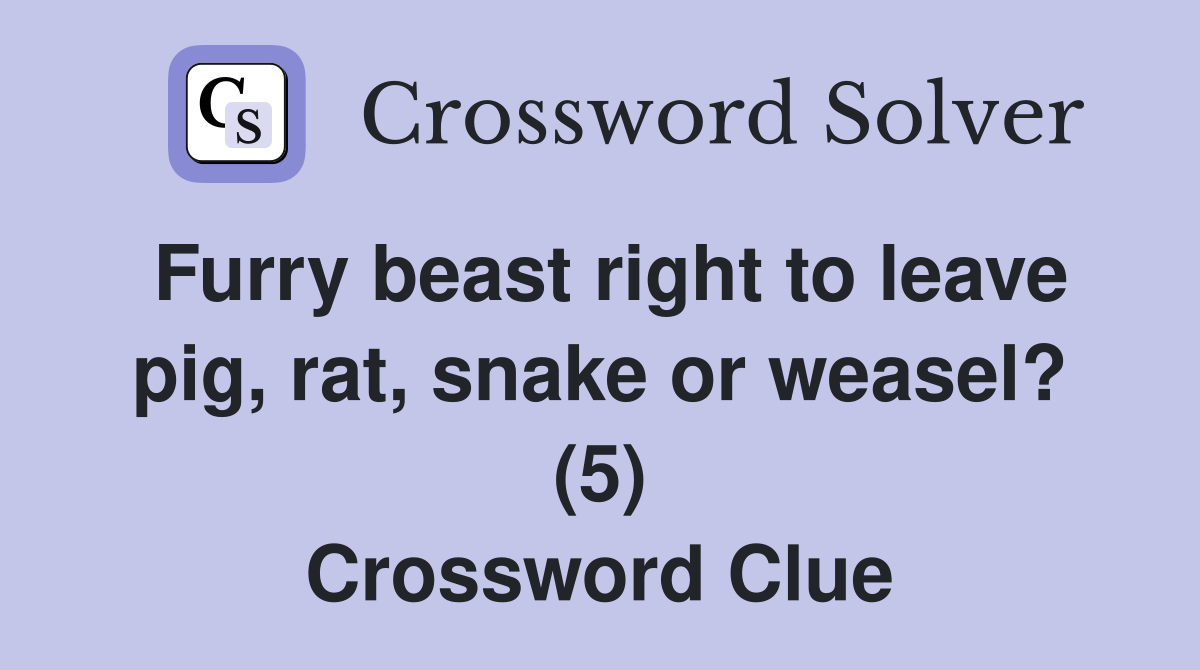 Furry beast right to leave pig, rat, snake or weasel? (5) Crossword Clue