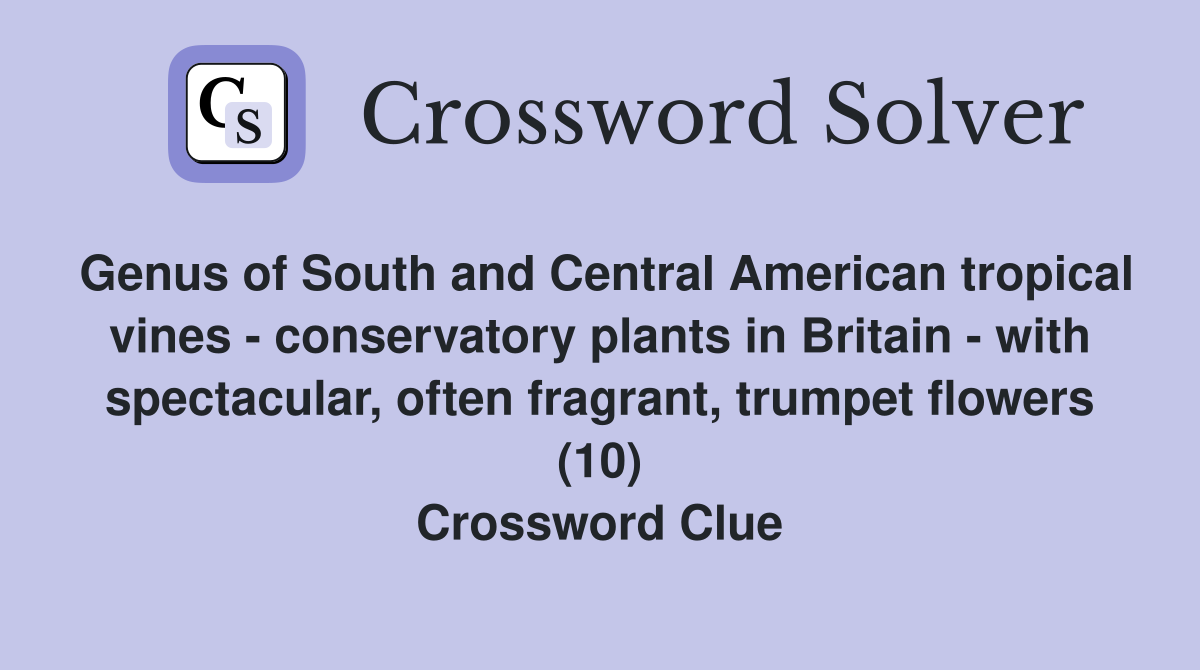Genus of South and Central American tropical vines - conservatory plants in Britain - with spectacular, often fragrant, trumpet flowers (10) Crossword Clue