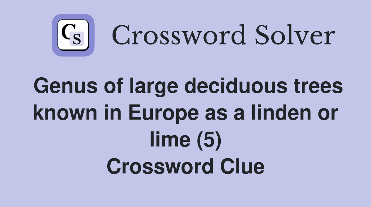 Genus of large deciduous trees known in Europe as a linden or lime (5) Crossword Clue
