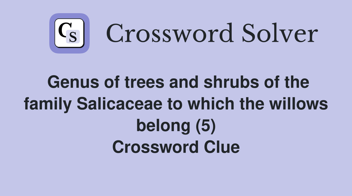 Genus of trees and shrubs of the family Salicaceae to which the willows belong (5) Crossword Clue
