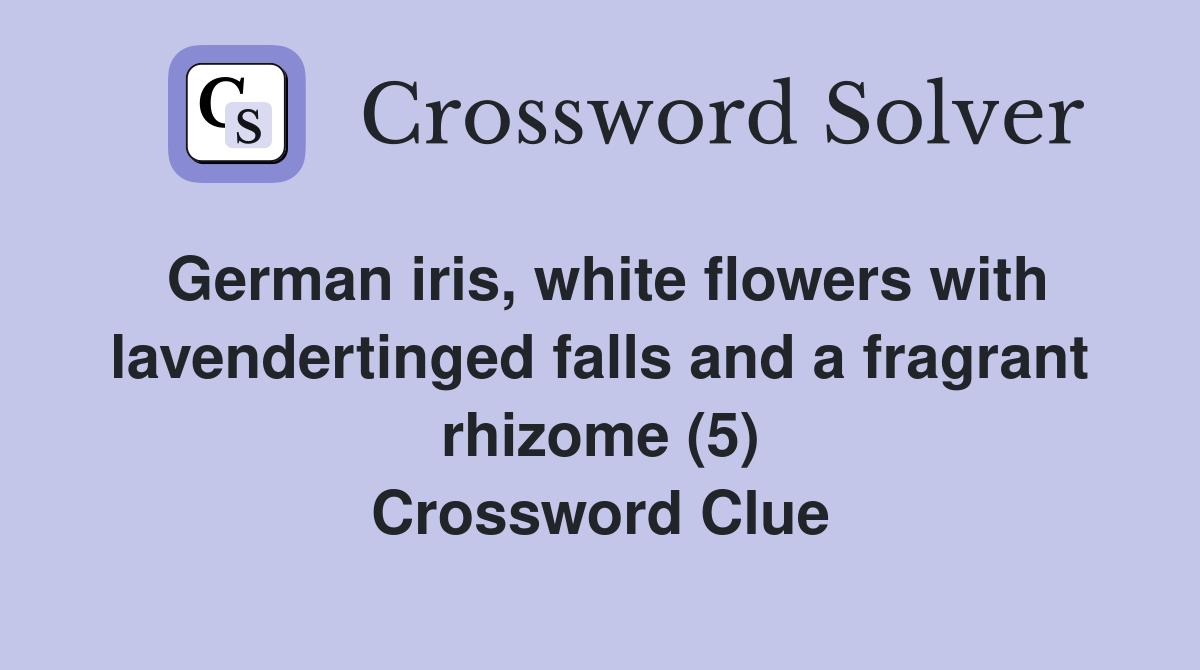 German iris, white flowers with lavendertinged falls and a fragrant rhizome (5) Crossword Clue