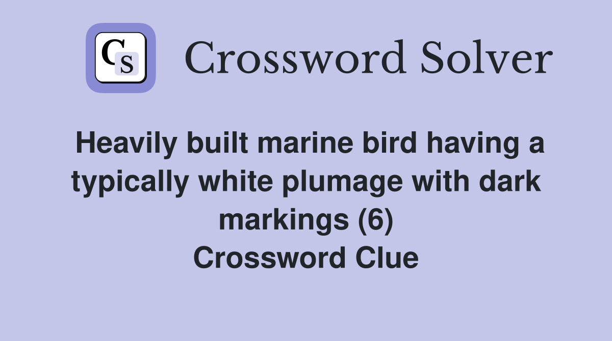 Heavily built marine bird having a typically white plumage with dark markings (6) Crossword Clue