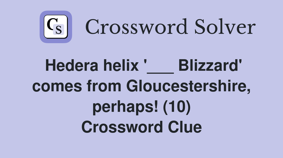 Hedera helix '___ Blizzard' comes from Gloucestershire, perhaps! (10) Crossword Clue