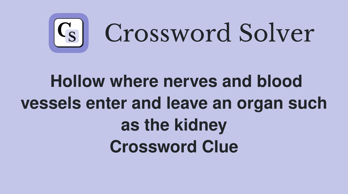 Hollow where nerves and blood vessels enter and leave an organ such as the kidney Crossword Clue