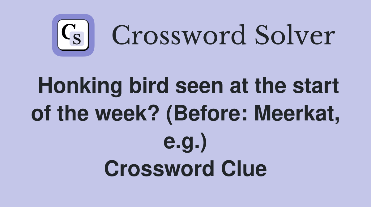 Honking bird seen at the start of the week? (Before: Meerkat, e.g.) Crossword Clue