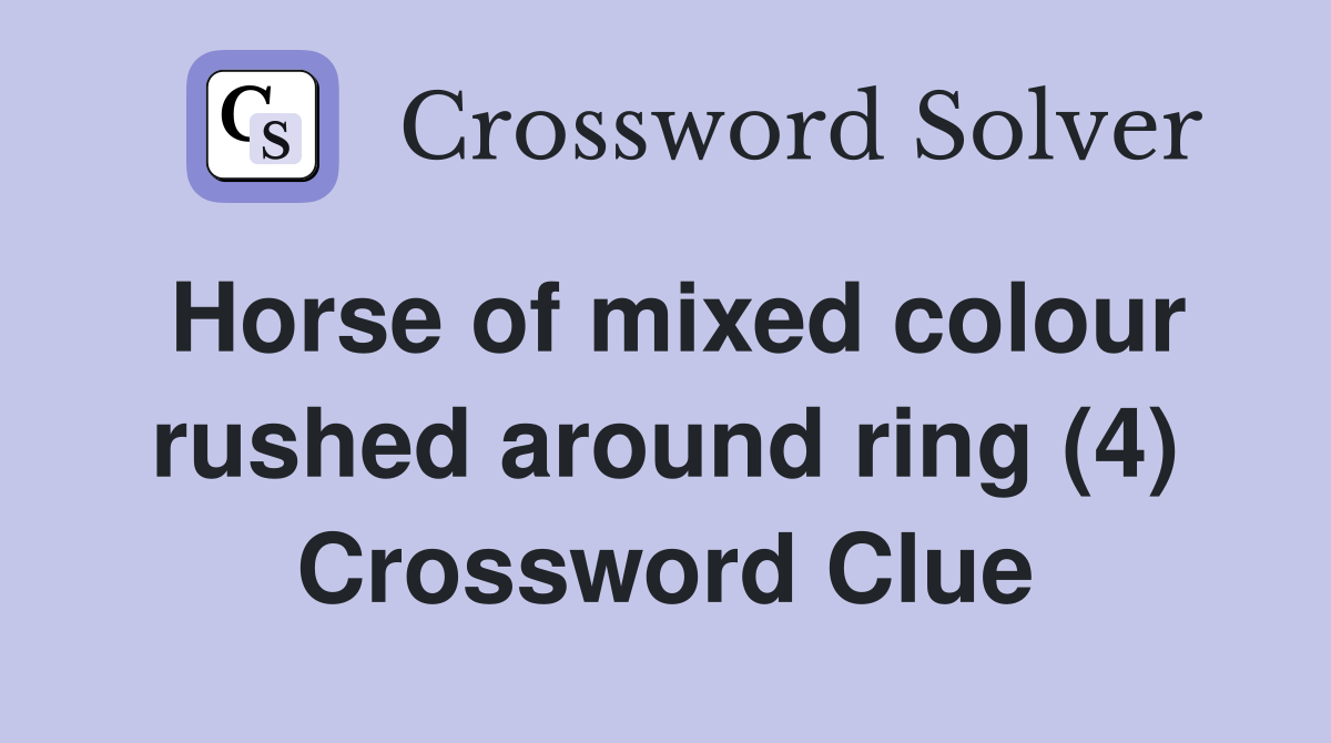 Horse of mixed colour rushed around ring (4) Crossword Clue