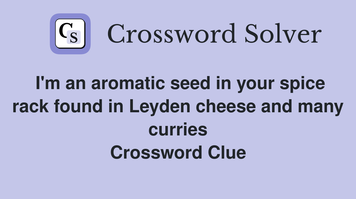 I'm an aromatic seed in your spice rack found in Leyden cheese and many curries Crossword Clue