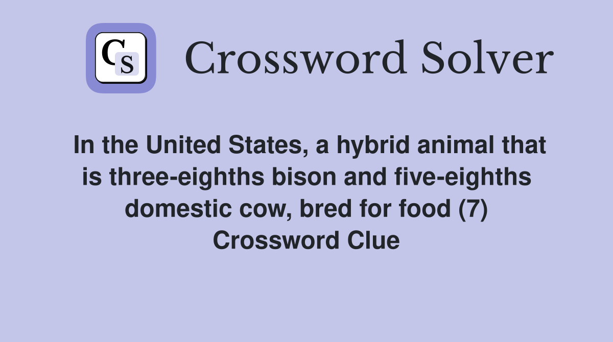 In the United States, a hybrid animal that is three-eighths bison and five-eighths domestic cow, bred for food (7) Crossword Clue