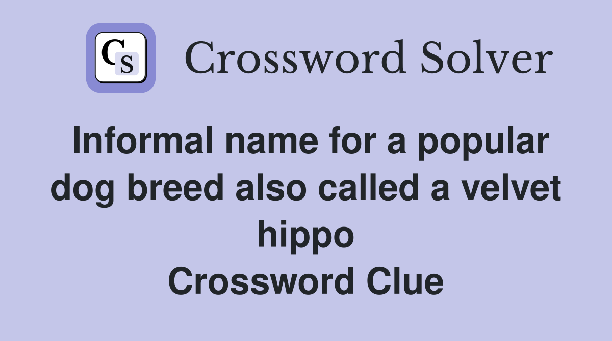 Informal name for a popular dog breed also called a velvet hippo Crossword Clue