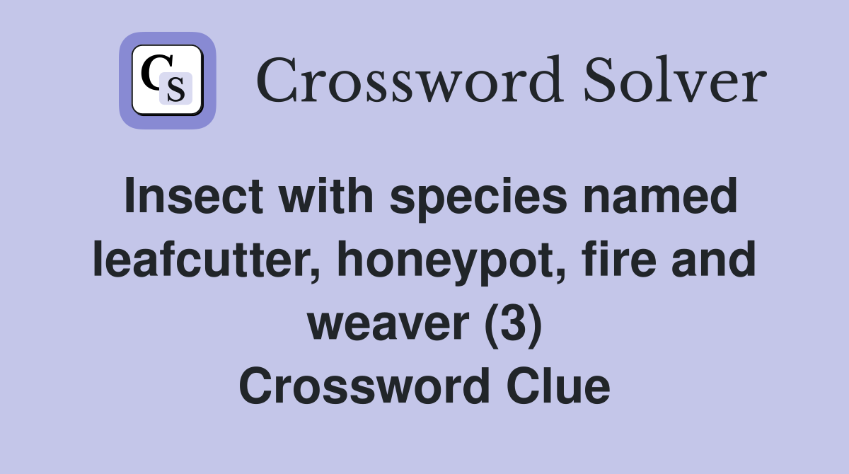 Insect with species named leafcutter, honeypot, fire and weaver (3) Crossword Clue