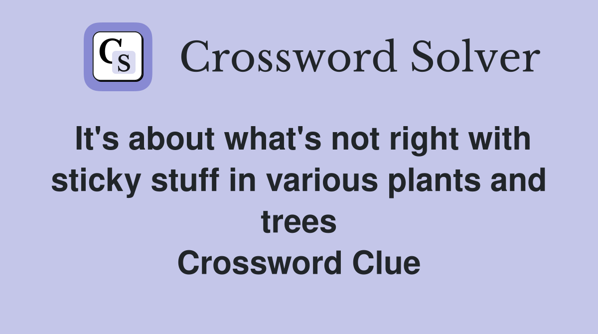 It's about what's not right with sticky stuff in various plants and trees Crossword Clue