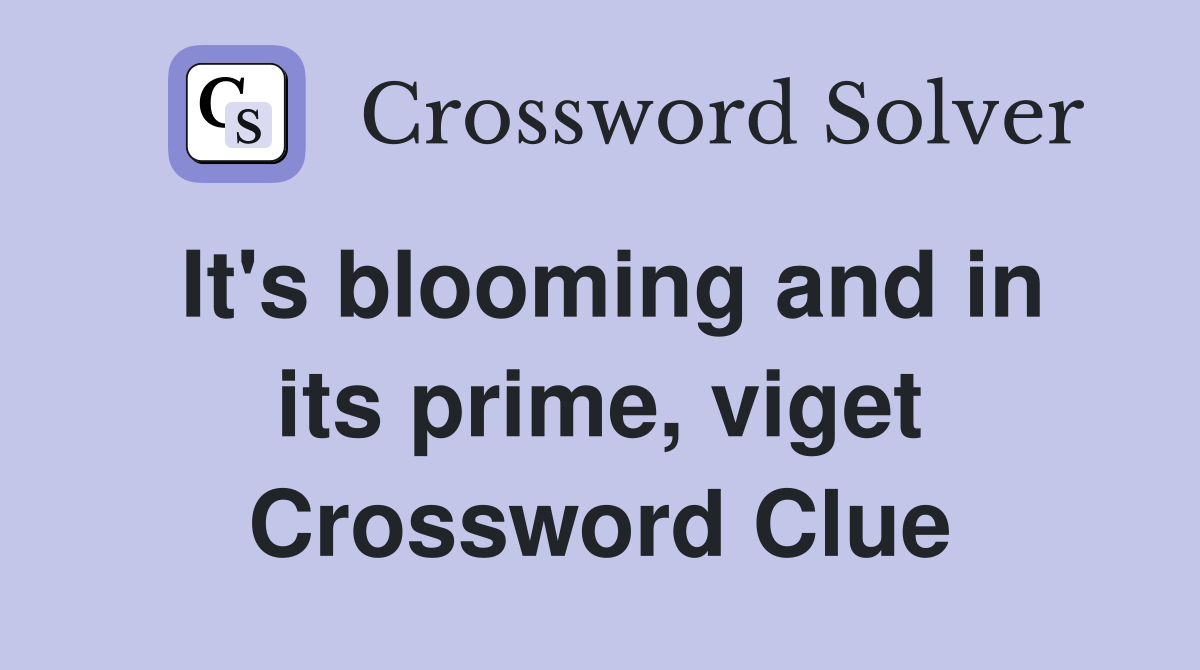 It's blooming and in its prime, viget Crossword Clue