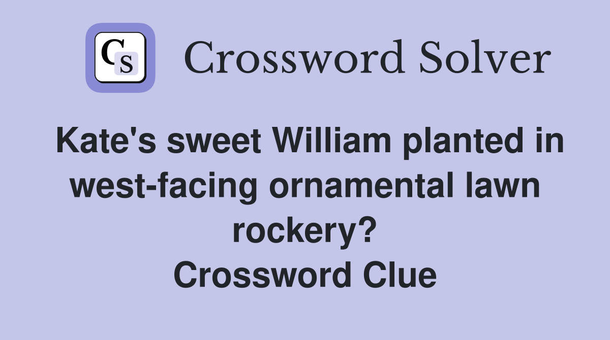 Kate's sweet William planted in west-facing ornamental lawn rockery? Crossword Clue