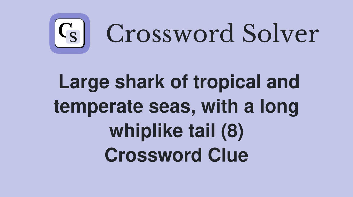 Large shark of tropical and temperate seas, with a long whiplike tail (8) Crossword Clue