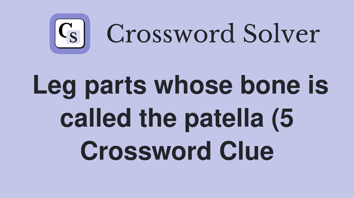 Leg parts whose bone is called the patella (5) Crossword Clue Answers Leg parts whose bone is called the patella (5) Crossword Clue Answers