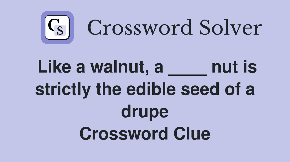 Like a walnut, a ____ nut is strictly the edible seed of a drupe Crossword Clue