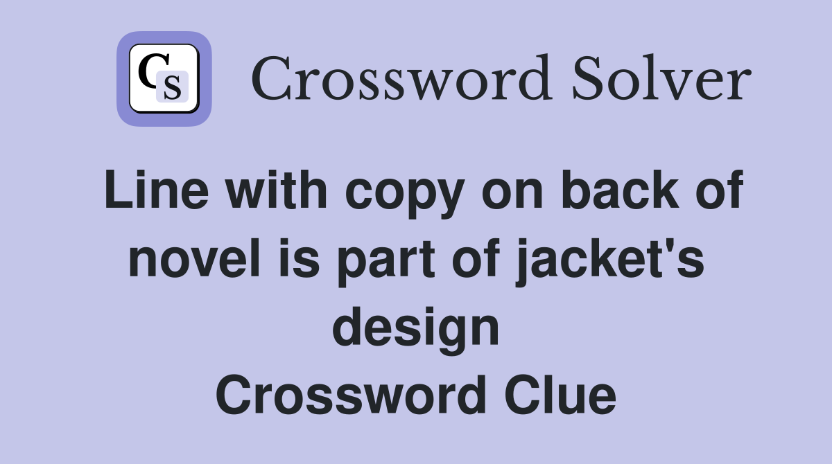 Line with copy on back of novel is part of jacket #39 s design Crossword