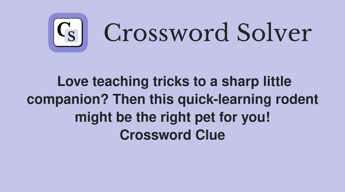 Love teaching tricks to a sharp little companion? Then this quick-learning rodent might be the right pet for you! Crossword Clue