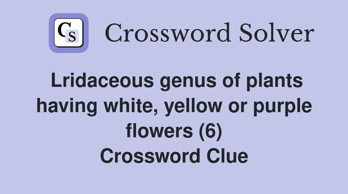 Lridaceous genus of plants having white, yellow or purple flowers (6) Crossword Clue