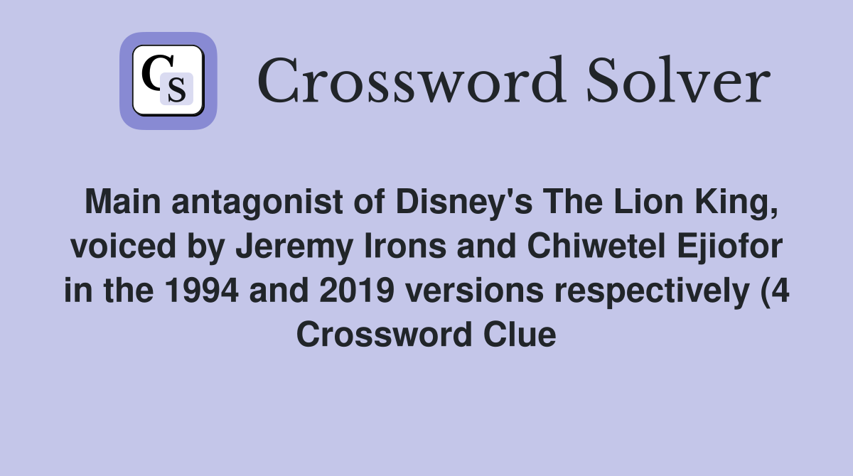 Main antagonist of Disney #39 s The Lion King voiced by Jeremy Irons and Main antagonist of Disney #39 s The Lion King voiced by Jeremy Irons and
