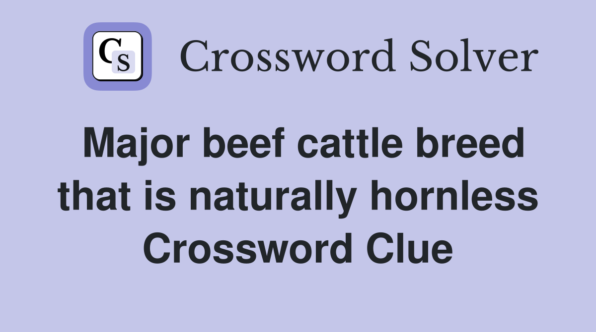 Major beef cattle breed that is naturally hornless Crossword Clue