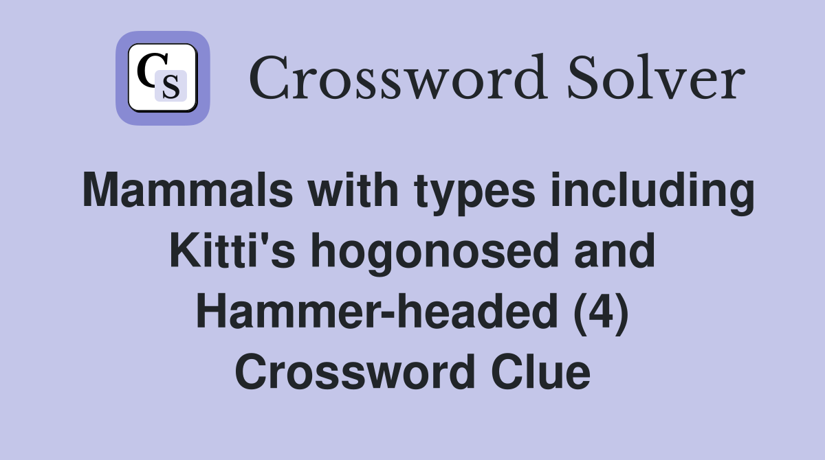 Mammals with types including Kitti's hogonosed and Hammer-headed (4) Crossword Clue