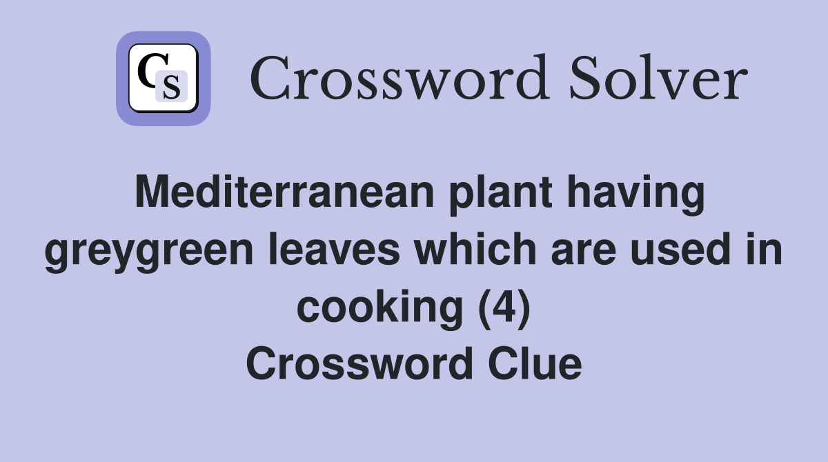 Mediterranean plant having greygreen leaves which are used in cooking (4) Crossword Clue