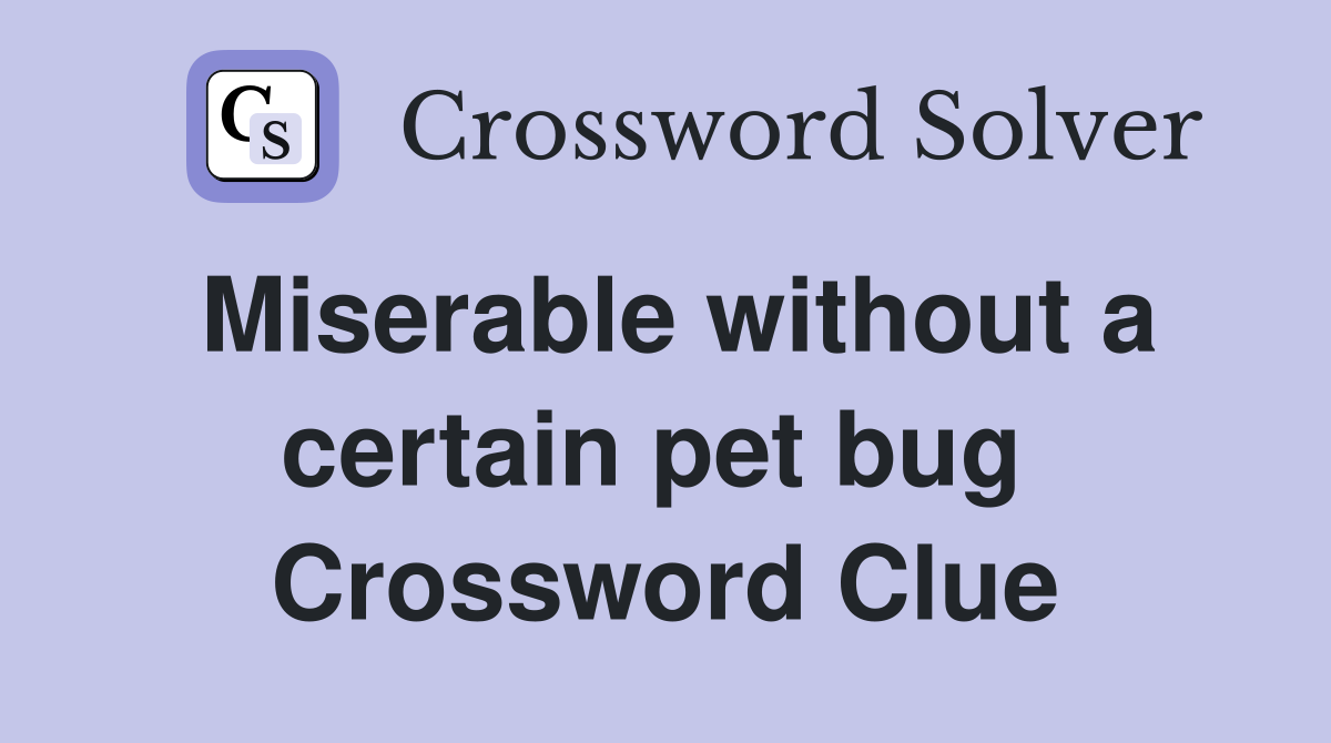 Miserable without a certain pet bug  Crossword Clue