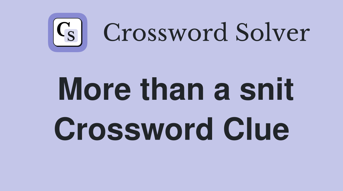 More than a snit Crossword Clue