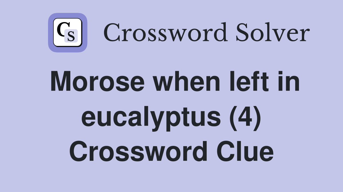 Morose when left in eucalyptus (4) Crossword Clue