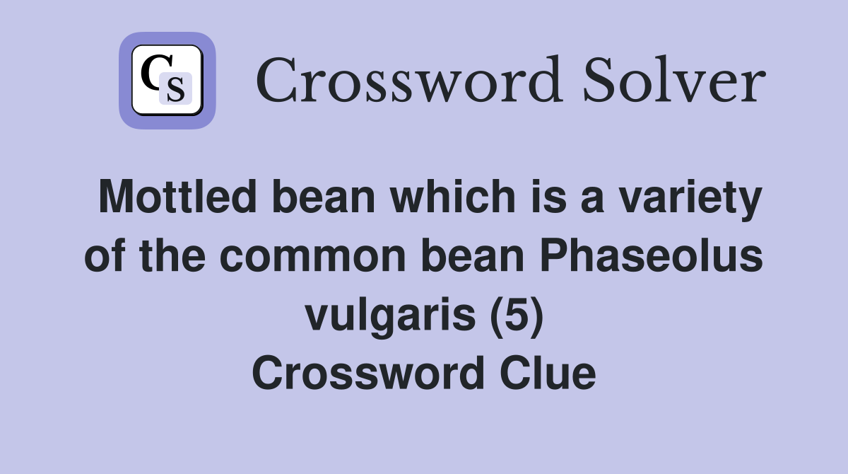 Mottled bean which is a variety of the common bean Phaseolus vulgaris (5) Crossword Clue