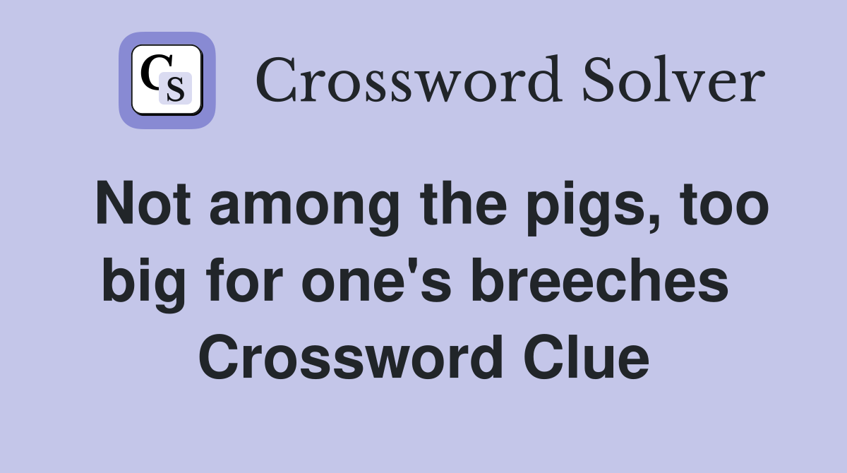 Not among the pigs, too big for one's breeches  Crossword Clue