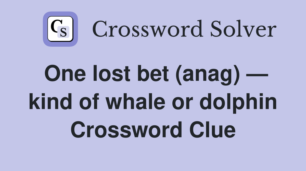 One lost bet (anag) — kind of whale or dolphin Crossword Clue