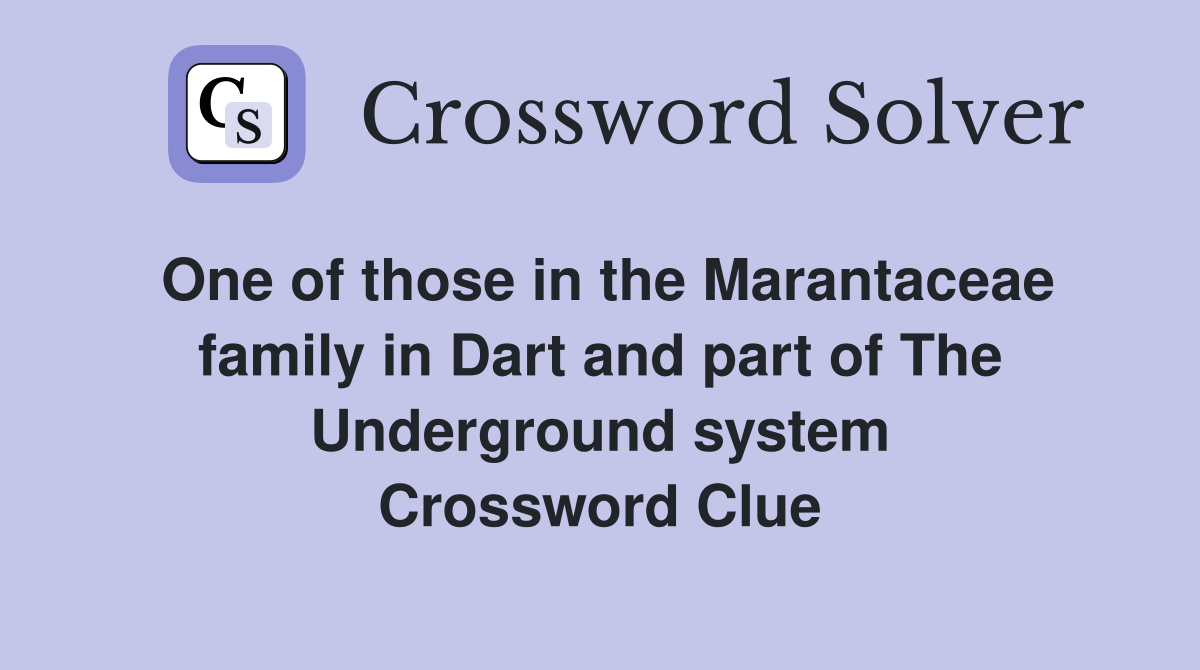 One of those in the Marantaceae family in Dart and part of The Underground system Crossword Clue