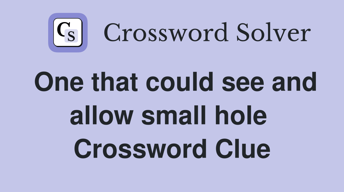 One that could see and allow small hole  Crossword Clue